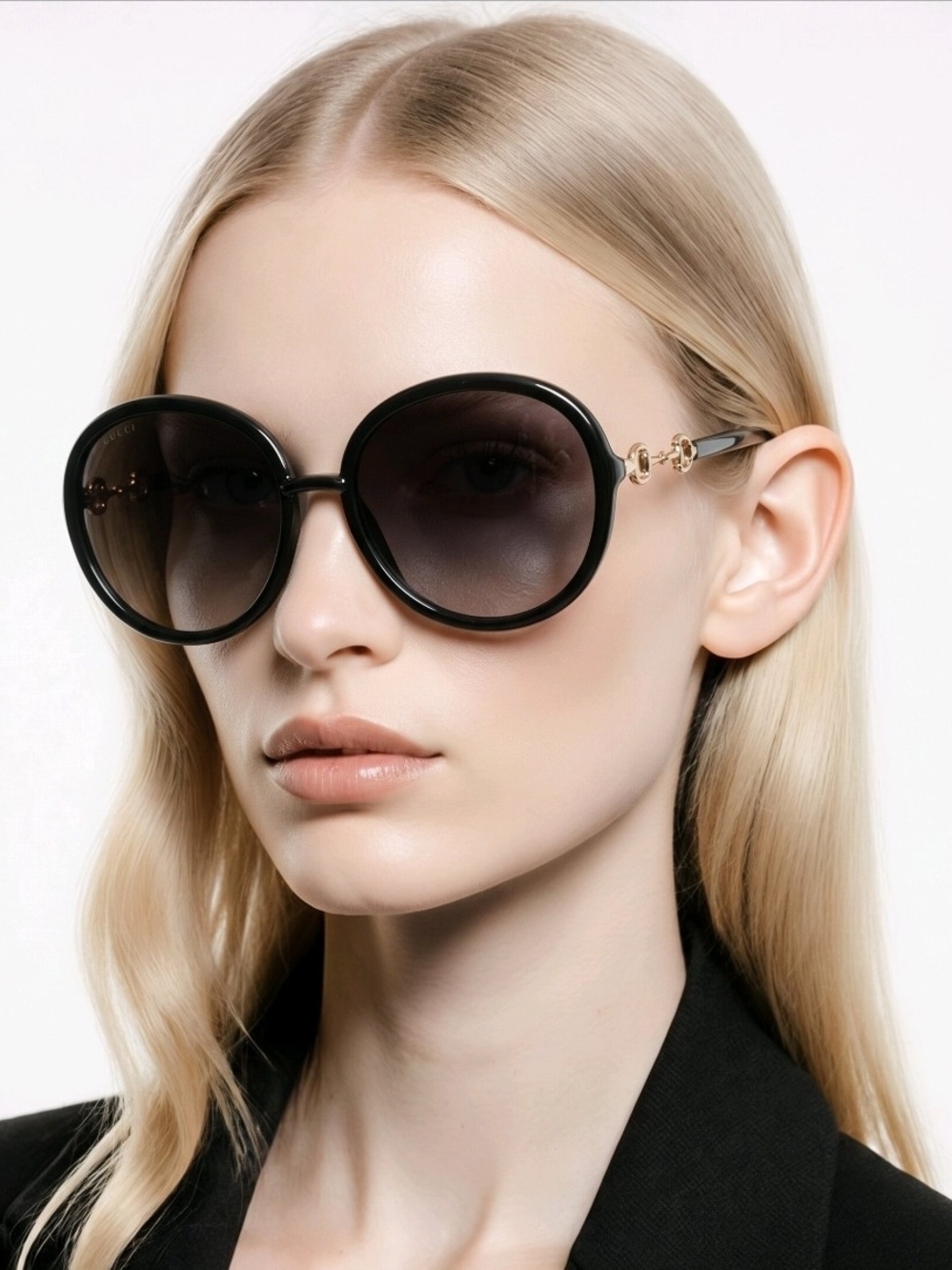 Gucci Black Round Sunglasses with Gold Horsebit Oversize, Authentic